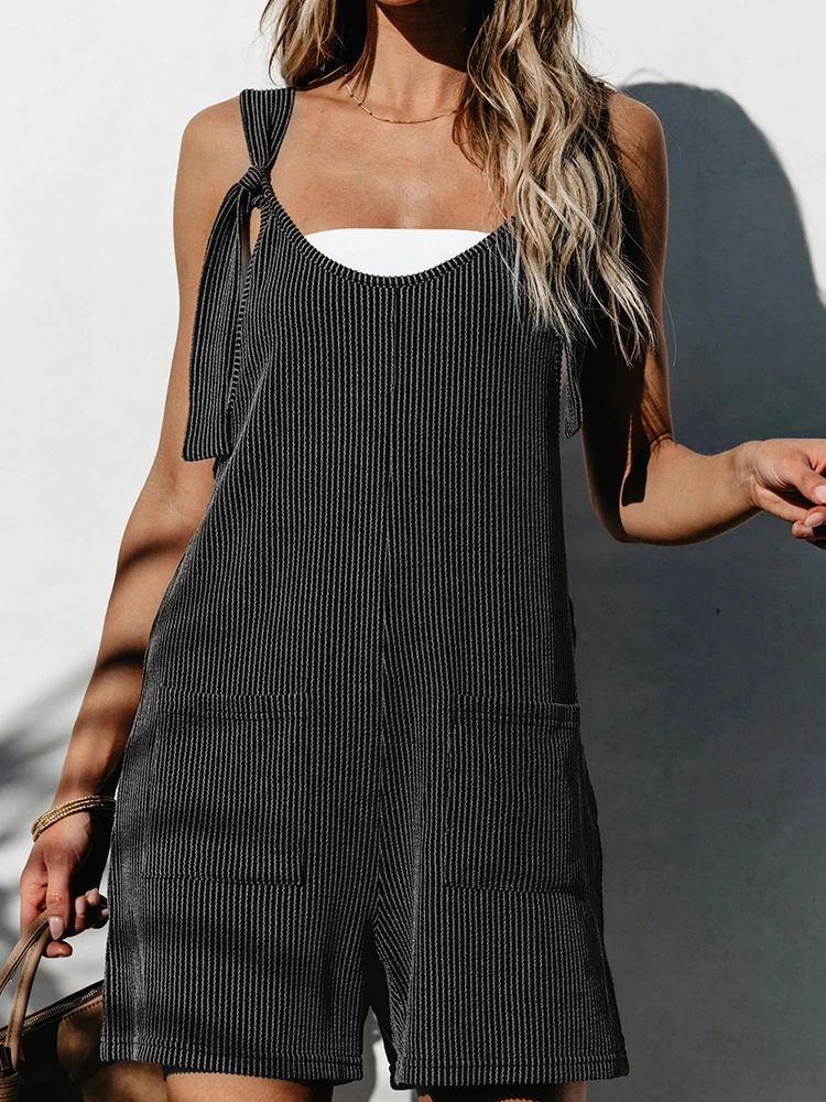 

Women's Strapl One-Piece Summer 2025 Loose Slimming Bla Stripe Svel Jumpsuit Street Sle Low Waist Polyester