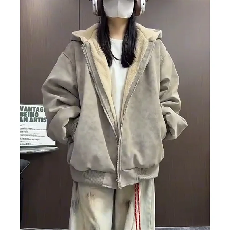 

Мужская зимняя куртка в американском ретро-стиле из овечьей замши с капюшоном, утепленная, из матовой искусственной кожи, с наполнителем из северо-восточного хлопка, молодежный тренд