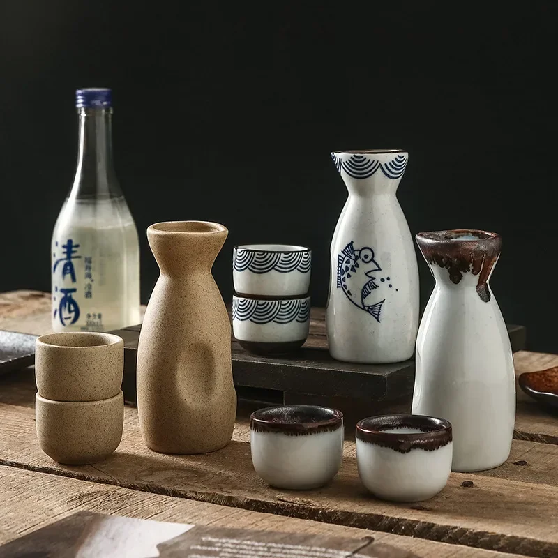 Japanese Sake Set Creative Commercial Izakaya Sake Dispenser Barware Household Kitchen Vintage Ceramic Shochu Kettle Tea Cups