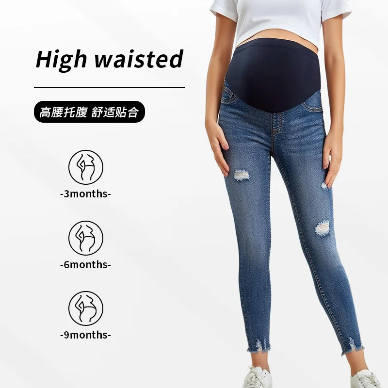 Schwangerschafts-Jeans: Lässige, Enge Denim-Hosen, Modische Zerrissene Slim-Fit-Jeans, Skinny-Hosen für Frühling und Herbst, Schwangerschaftskleidung