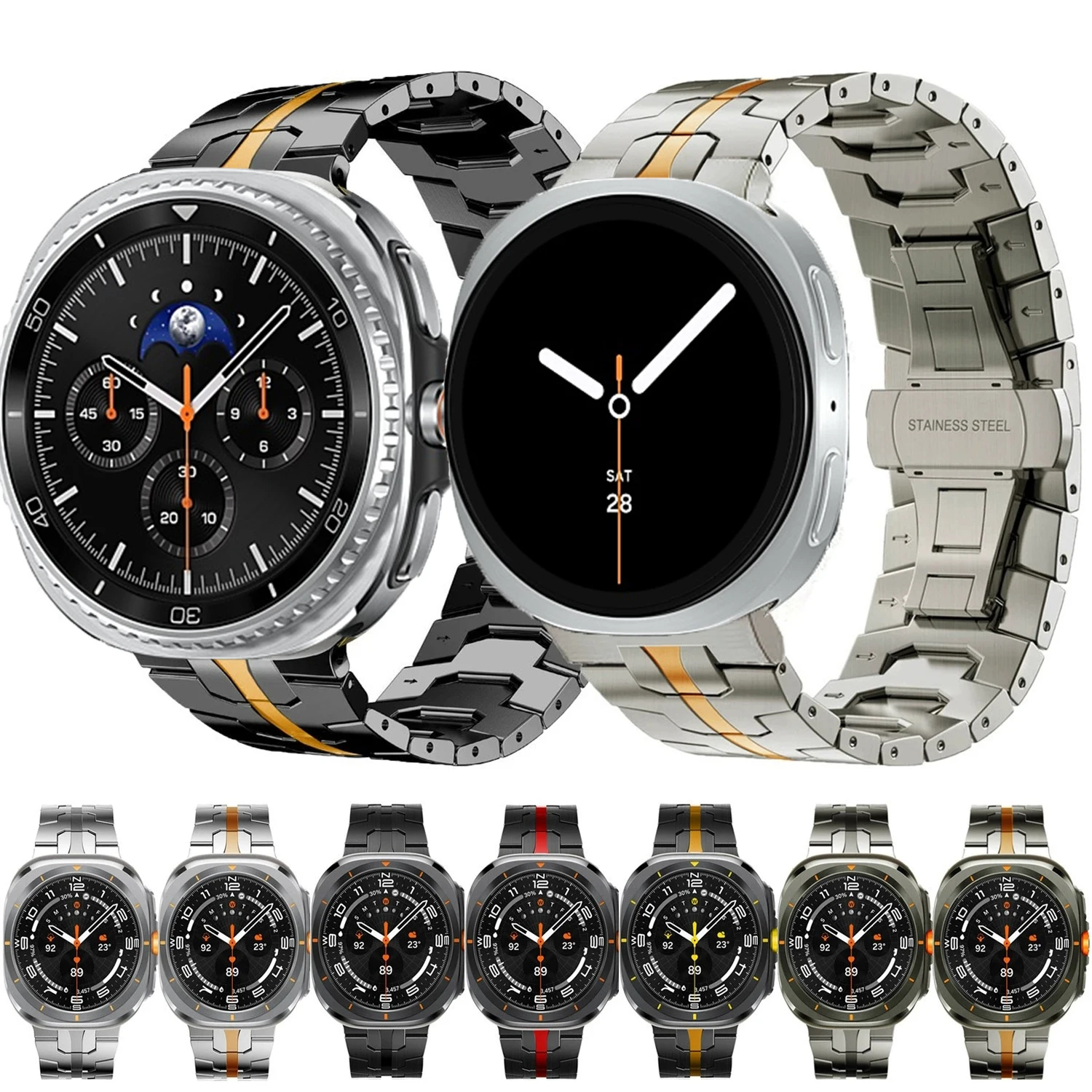 Luxuriöses Metallarmband für Samsung Galaxy Watch 8 44 mm 40 mm, Edelstahlband, Herren-Ersatzarmband für Galaxy 8 Classic 46 mm
