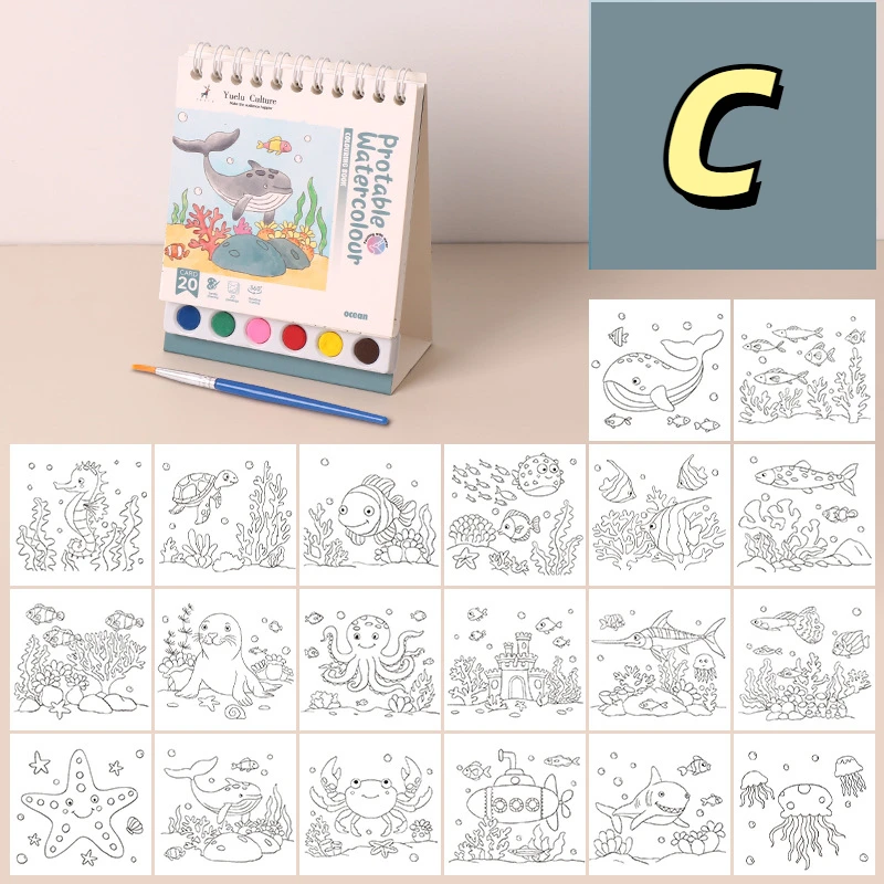 미니 하우스 색칠하기 책 20 페이지 6 색 그림 스케치 도서 안료 페인트 브러시 DIY 그림 책 유아