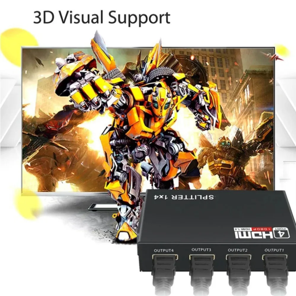 HDMI Splitter 1 in 4 Out HDMI Video Splitter Full HD 1080P Duplicate Screen Monitor HDMI Switch for PC PS3/4 HDTV Projector view 3
