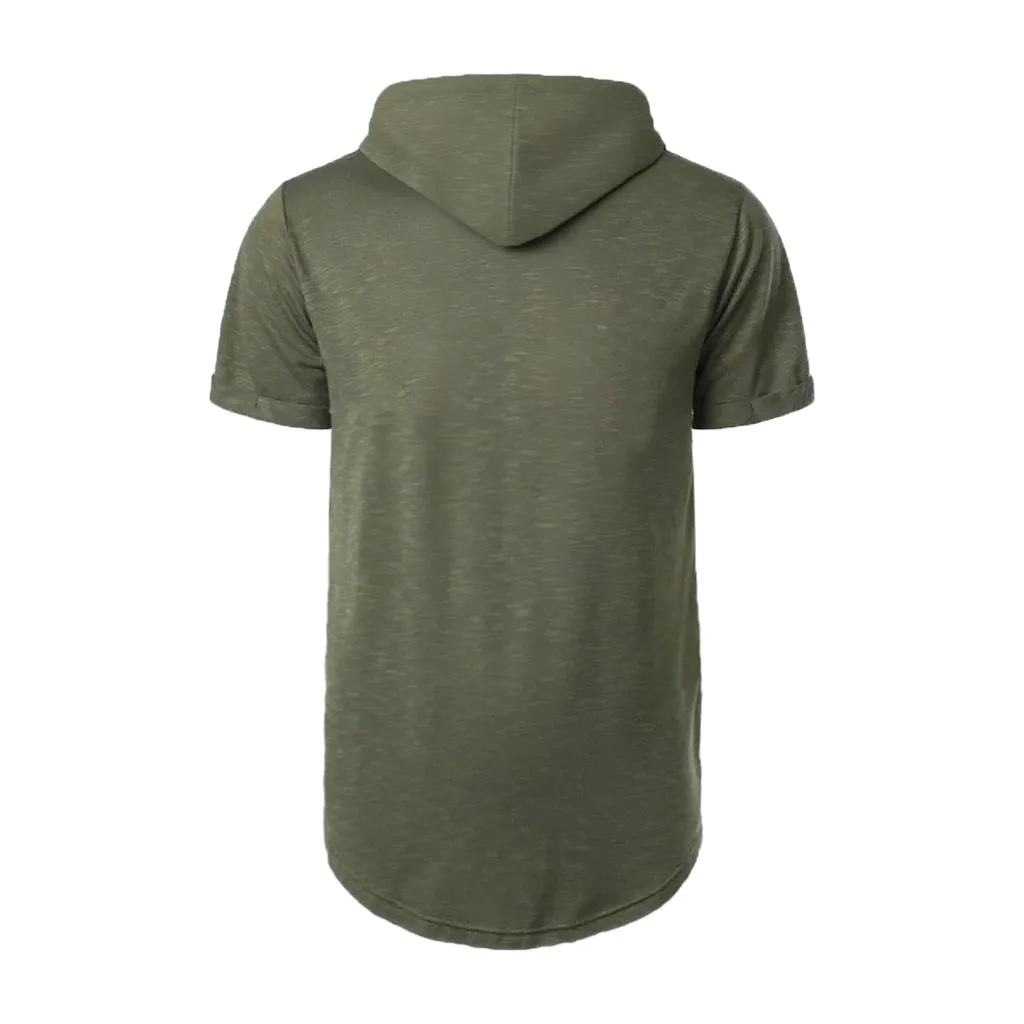 Männer Baumwolle T-shirt Kurzarm Mit Kapuze Einfarbig Slim Fit Männlich Atmungsaktive Sport Tees Leichte Fitness Männlich Casual Tops – Detail 4