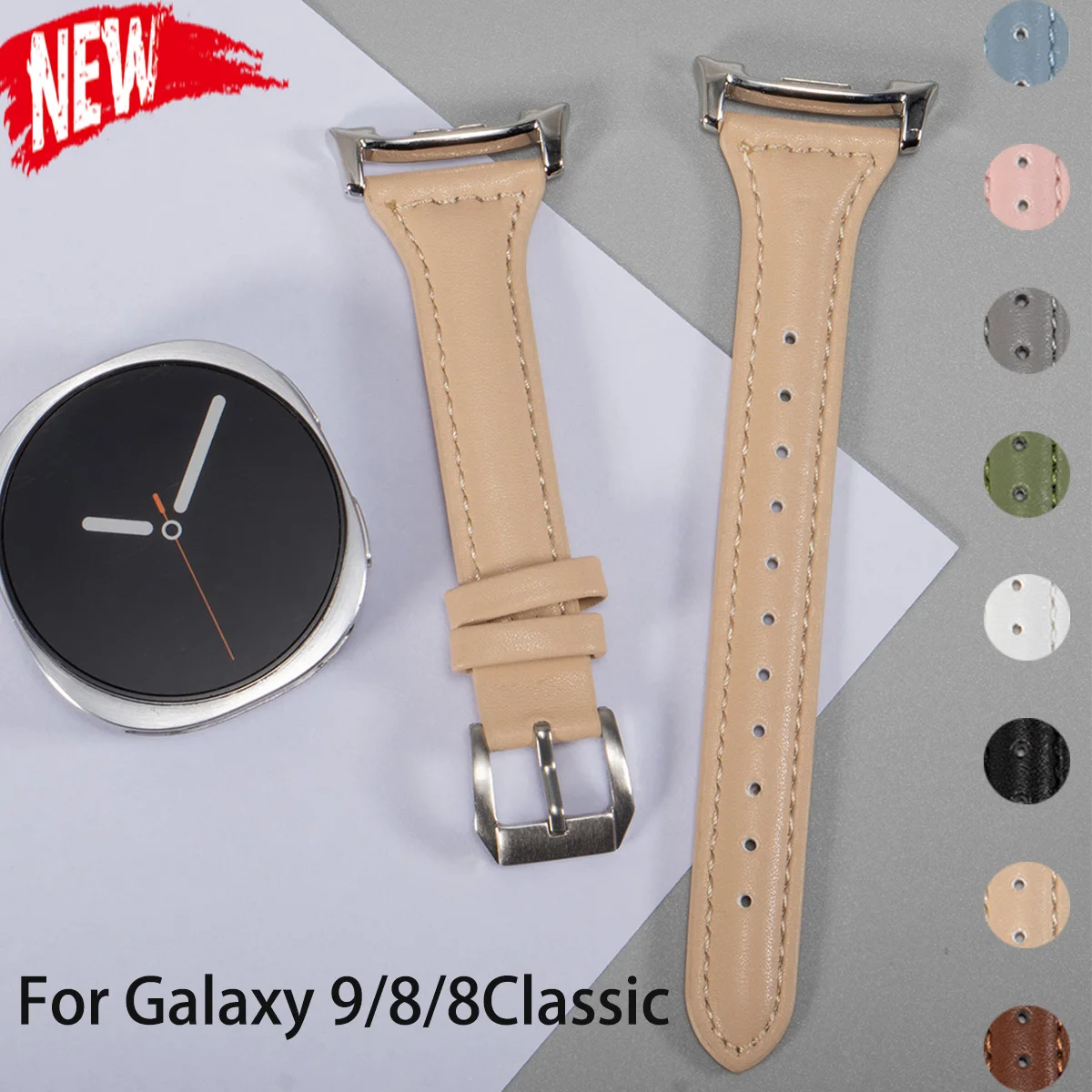 Silm Leather Band for Samsung Galaxy Watch 9/8 40 44mm Adjustable Sport Strap for Galaxy 8 Classic 46mm Replace Bracelet Correa