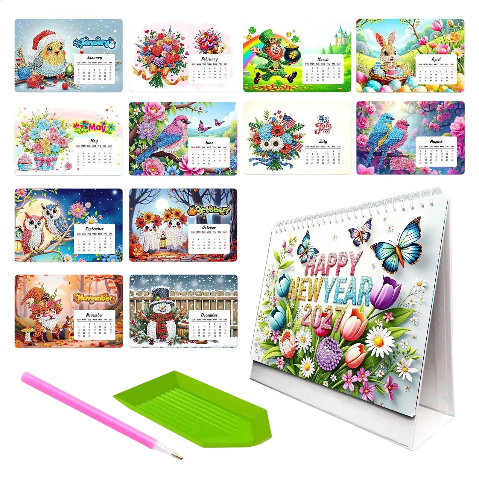 

Gem Art Calendar Monthly Creative Handmade Decoration Gem Desk Calendar For Holiday Birthday Party Offices Home Room Classroom