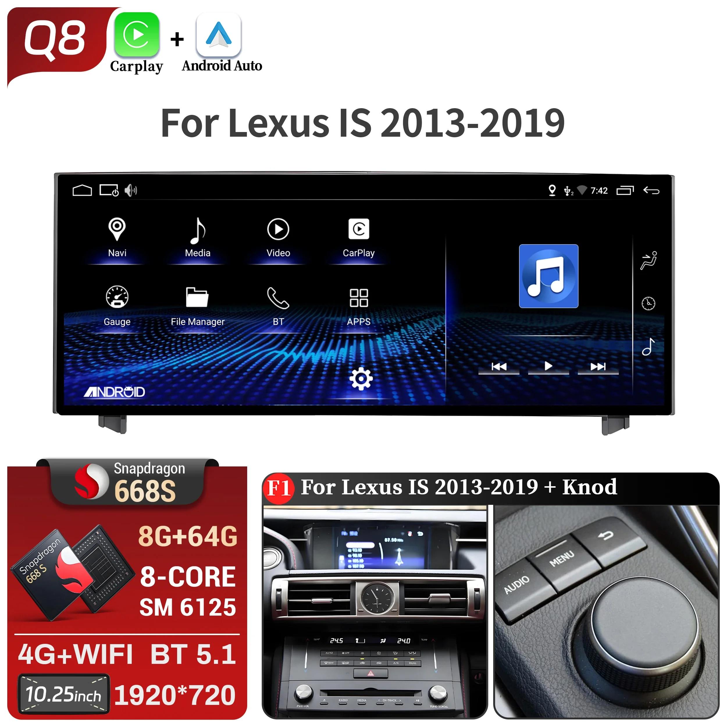 10.25"Android 14 For Lexus IS RC 200 250 300 350 200t 300h 2013-2019 Car Radio Multimedia CarPlay Snapdragon 668S Touch Screen image 3