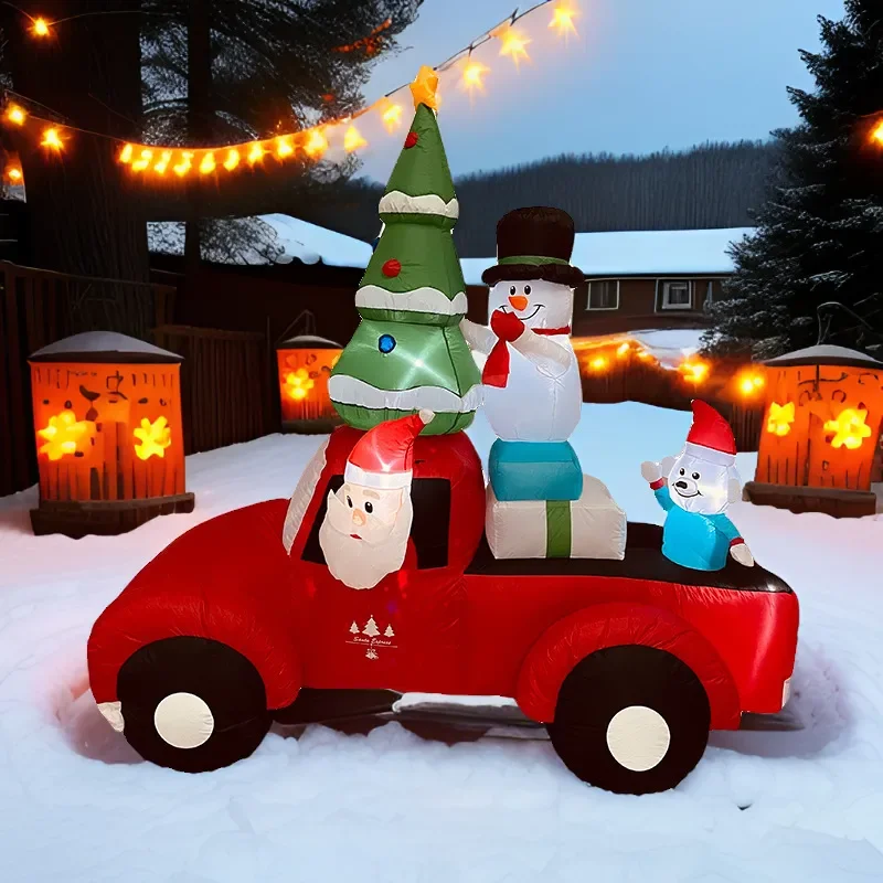 Inflatable Santa Claus Car Christmas Garden Decoration Luminous Air Mold Holiday Party Outdoor Yard Display Customizable