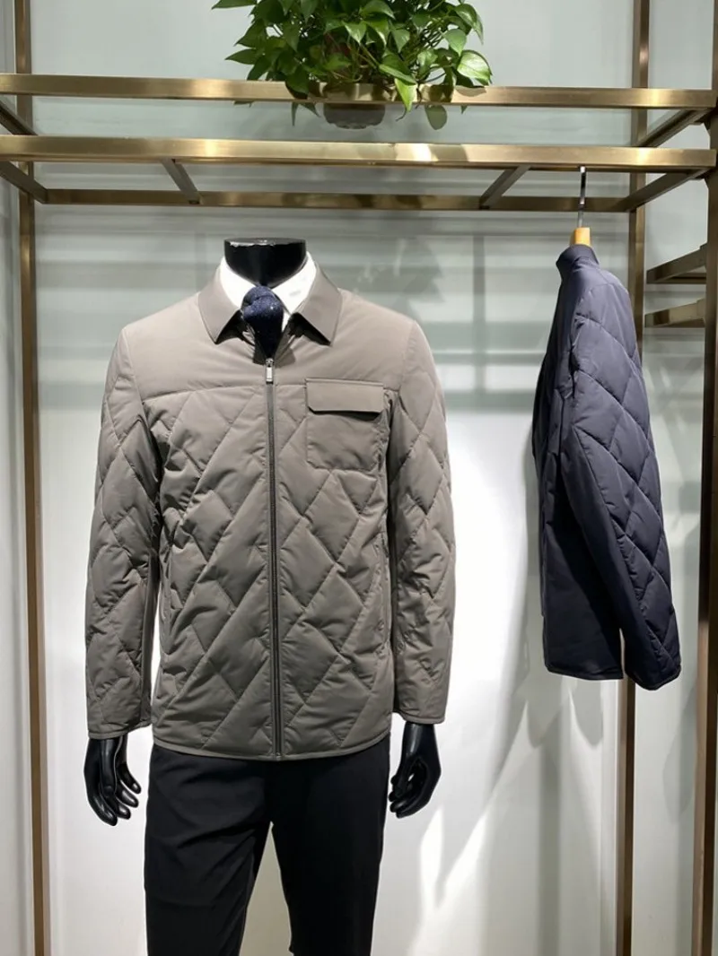 Autumn Winter Mens Thin Down Jacket Leisure Zipper Male Turndown Collar Duck Down Coat Business Gentlemen Long Sleeve Outerwear