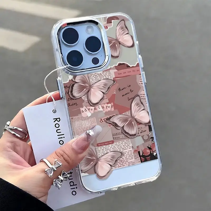 Clear Korean Pink Butterfly Phone Case For Samsung Galaxy S26 S24 S25 Ultra S23 Plus A56 A17 A26 A57 A37 A36 A06 A07 Tpu Cover