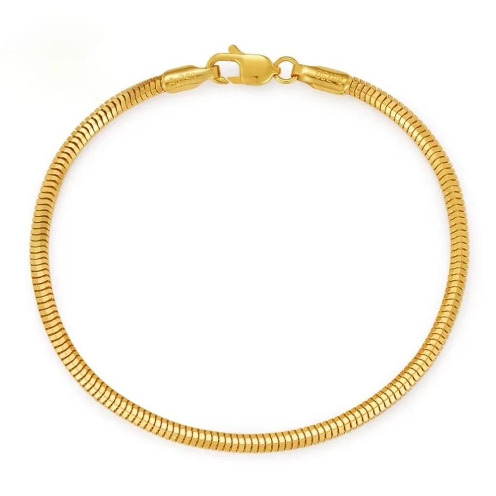 Real Pure 18K Yellow Gold Chain Women Lucky 1.9mm Width Round Snake Bracelet 3.8-4g/17cm