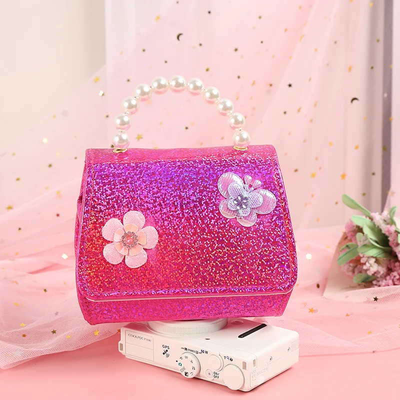 แฟชั่น Sequins กระเป๋าเด็กกระเป๋าถือ Mini Crossbody Messenger สาวเพิร์ลกระเป๋าผีเสื้อดอกไม้มือถือของขวัญเด็กกระเป๋า