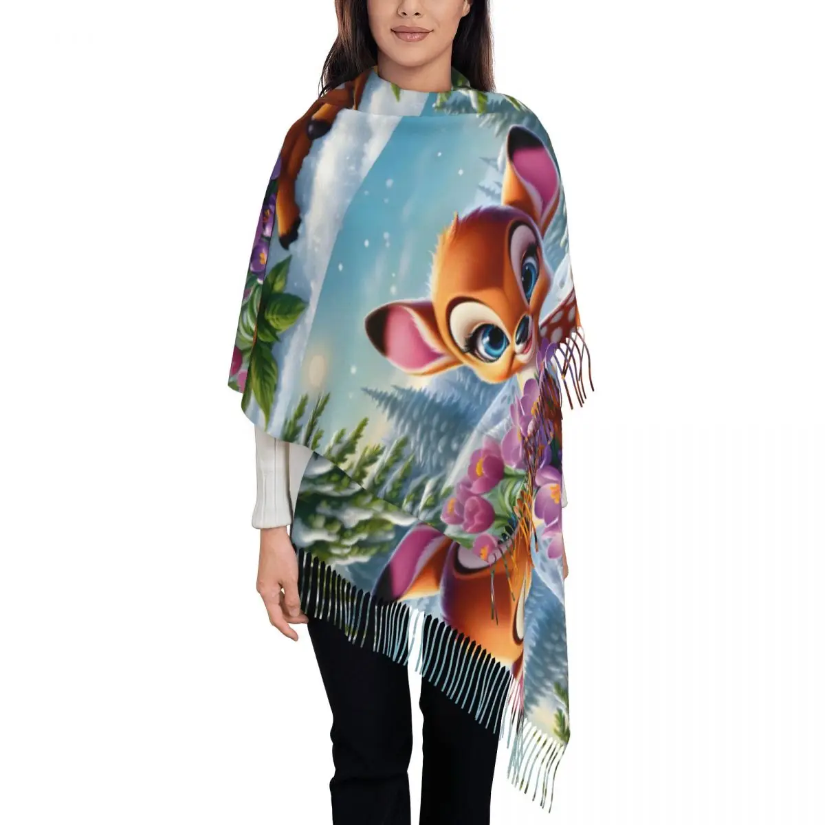 

Напечатанный на заказ аниме фильм Бэмби шарф для женщин и мужчин зима осень теплые шарфы каваи мультфильм шали обертывания