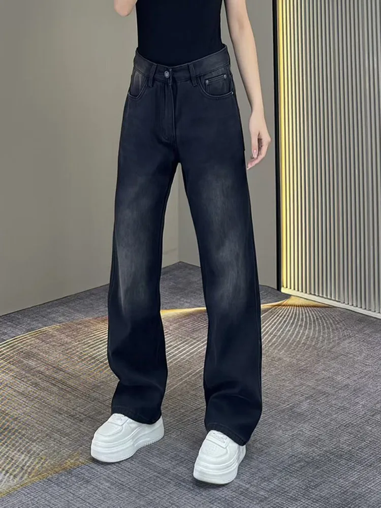 

Retro American Waed Wide Leg Straight Cut Jeans Men's Loose Casual Long Trousers Faion Urban Sle Comfortable Fit Jeans