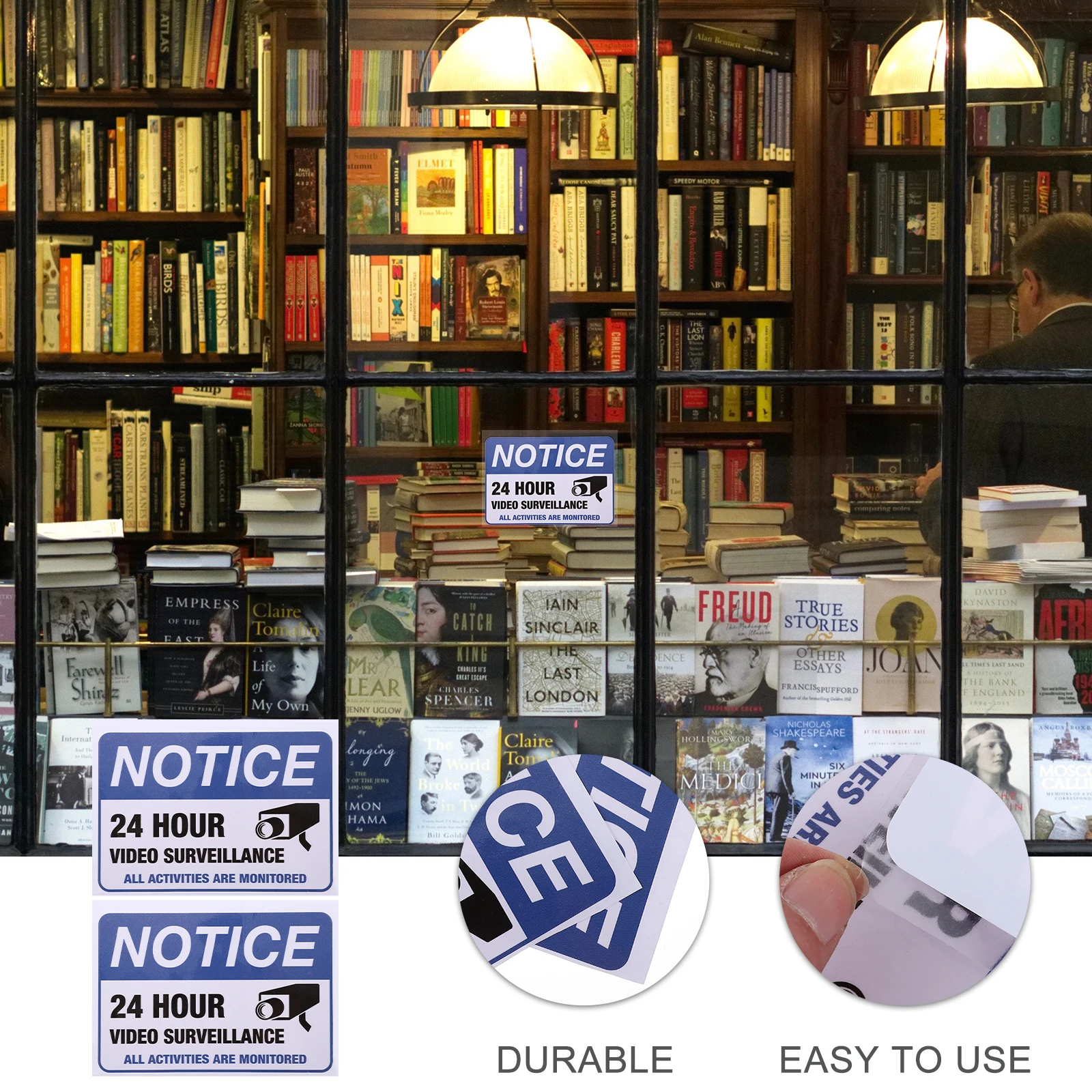 2Pcs Monitored Warning Stickers Premium Security Surveillance Video Decal for Public Places Shops Cars 24h Video Monitored