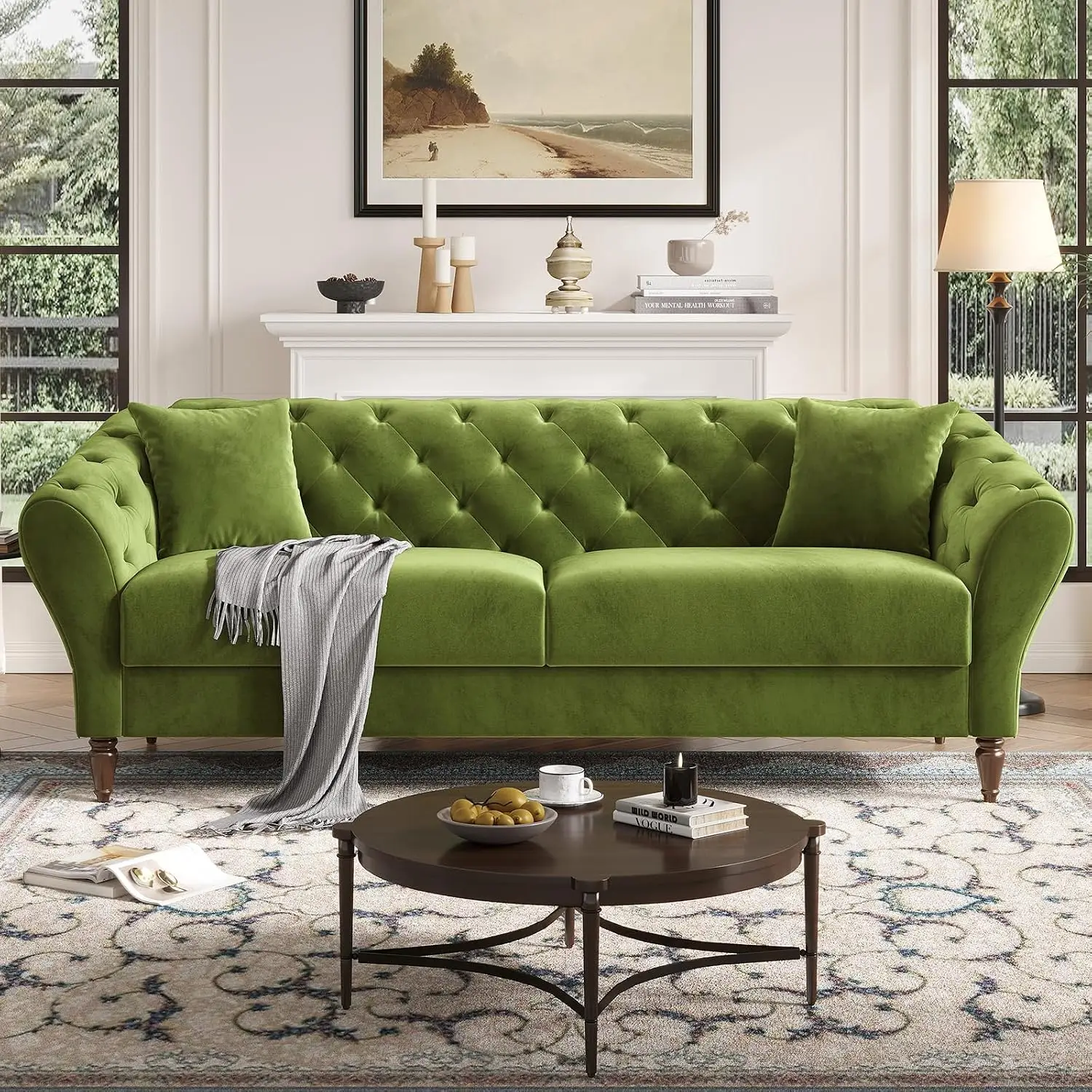Chesterfield Loveseat Sofa Tuxedo Arms Sturdy Easy Install Small Velvet Green Living Room Bedroom Office, Customized