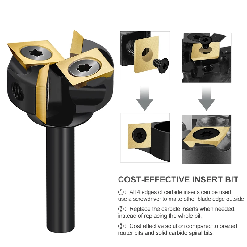 Fresa XCAN 1/4 codolo inserto in metallo duro piastra appiattimento pialla per legno Bit CNC bavero surface Route Bit