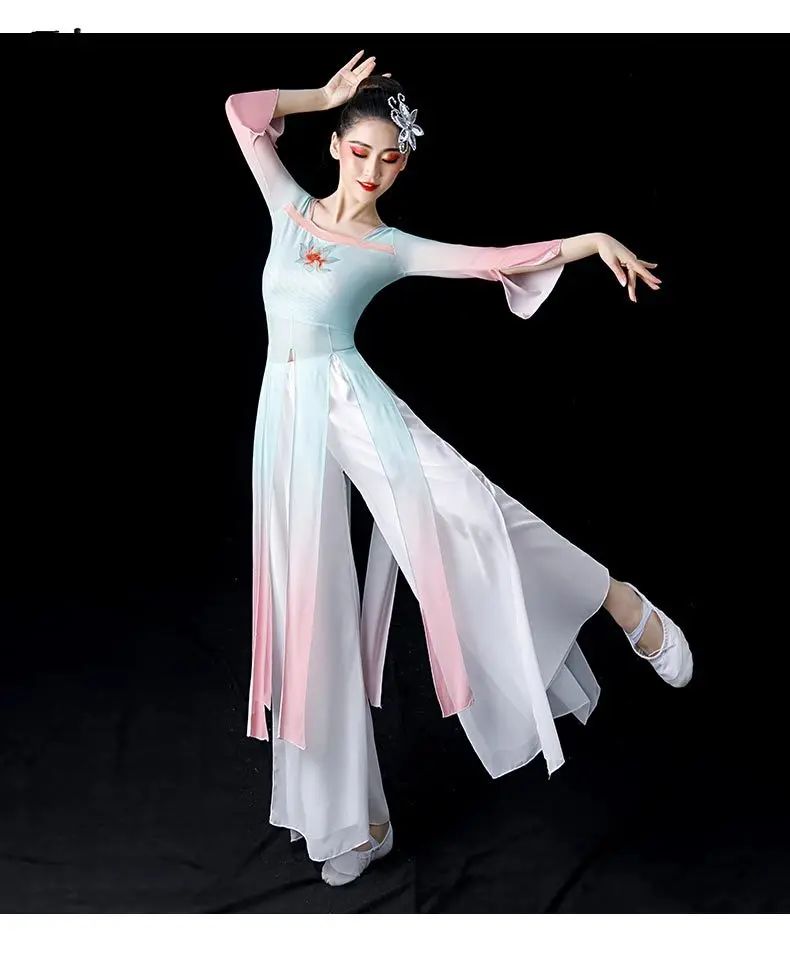 女性のためのクラシックなダンスグラデーションドレス、クラシックな中国風、エスニックスタイル、エレガントなフェアリーダンス、ファンダンス