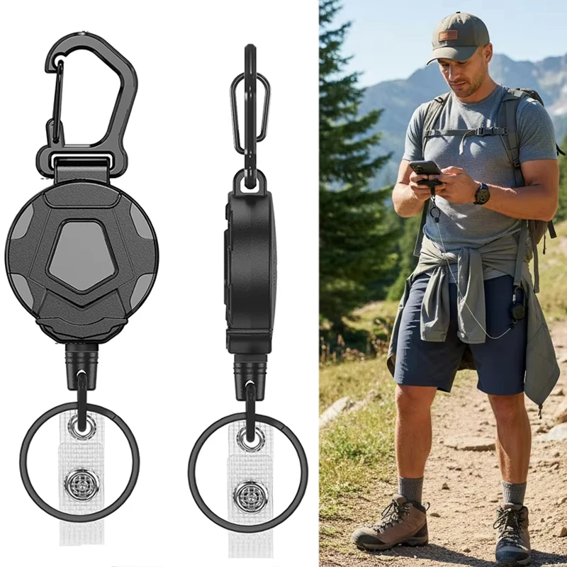 Retractable Keychain Outdoor Camping Rope Keyring Heavy Duty Pull Reel Strap For Tactical Badge Holder Outdoor Keyring Holder