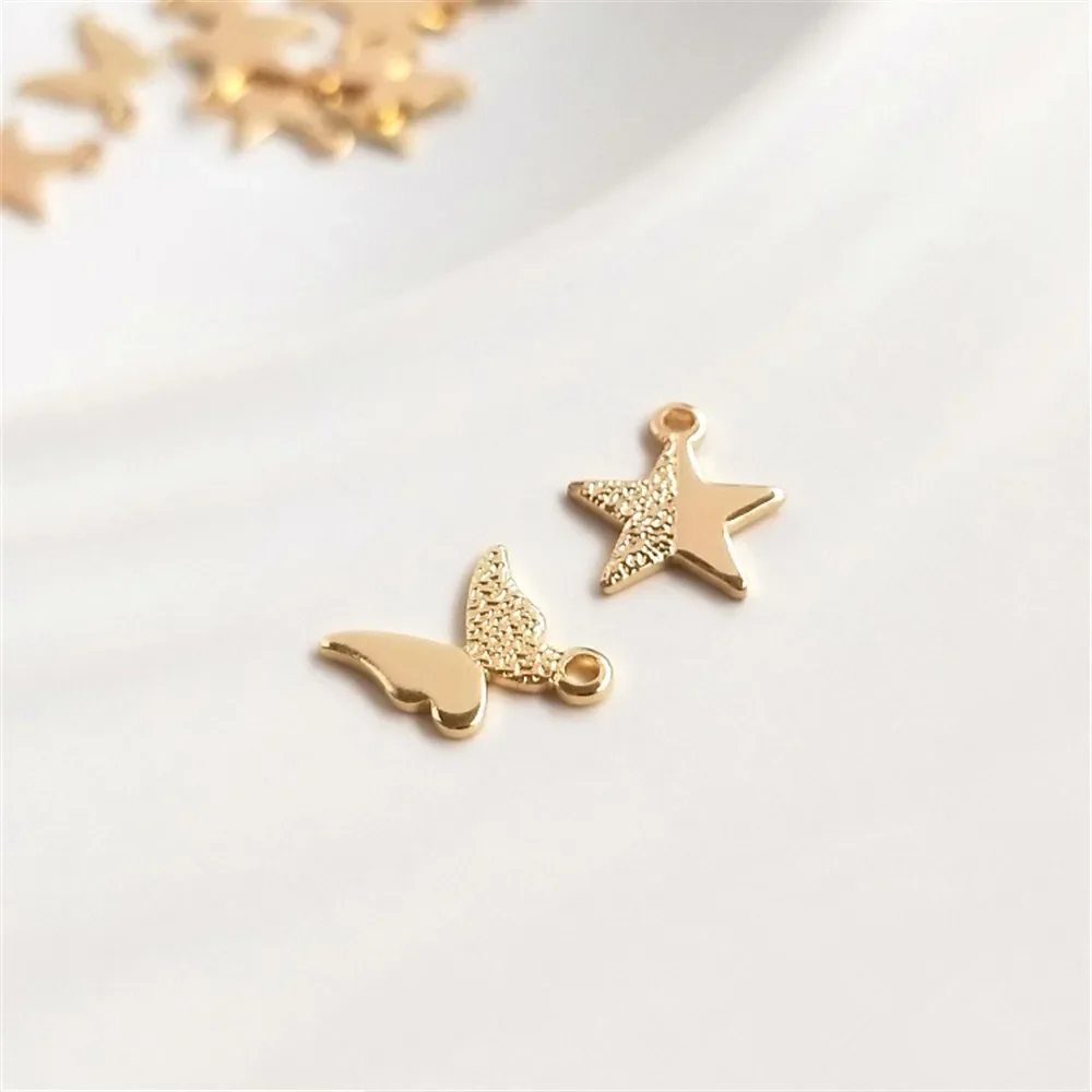 

14K Gold Plated Sand face five star butterfly pendant DIY color preservation jewelry earrings pendant accessories