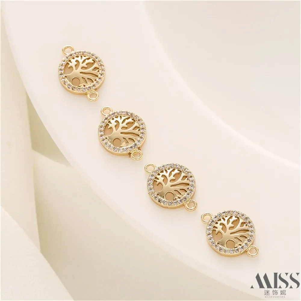 14K Gold-wrapped Color-preserving Zircon Tree of Life Double Pendant DIY Accessories Handmade Bracelet Necklace Jewelry Pendant