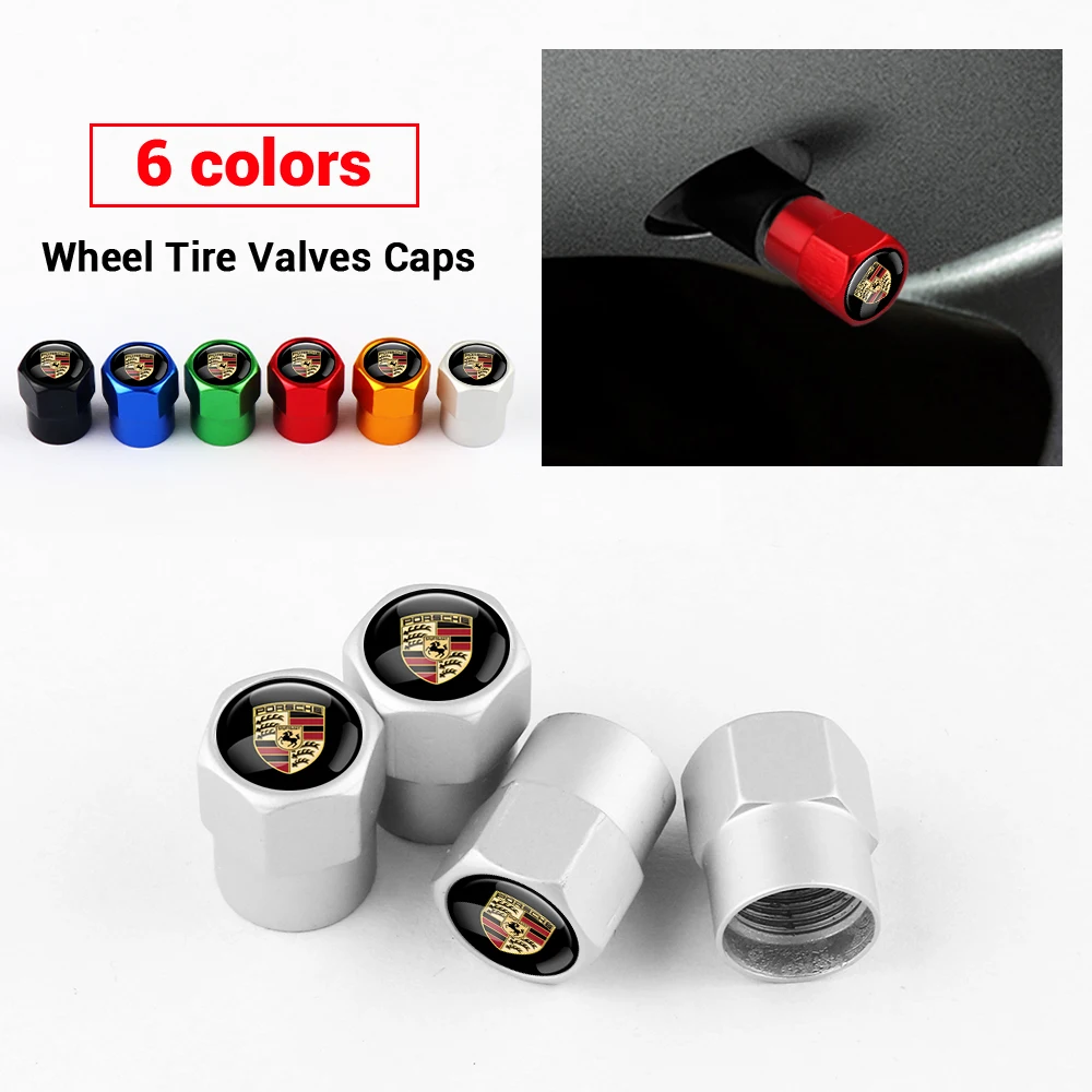 4PCS Tire Valve Caps Car Motorcycle Wheel Tyre Air Valve Cover For Porsche Panamera Cayenne Macan 911 718 Boxster Taycan Cayman