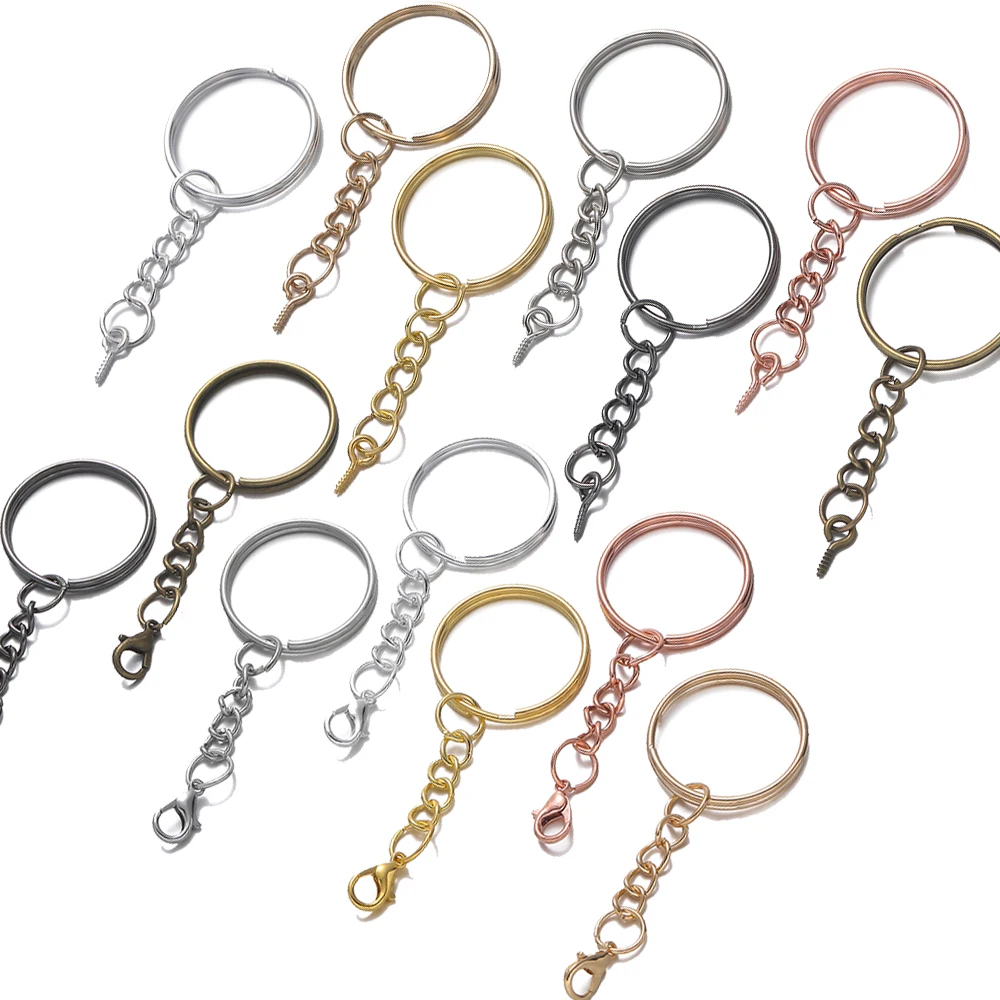 10pcs/Lot 25mm Screw Eye Pin Key Chain Key Ring with Eye Screws Round Split Keyrings for DIY Jewelry Making Supplies Wholesale