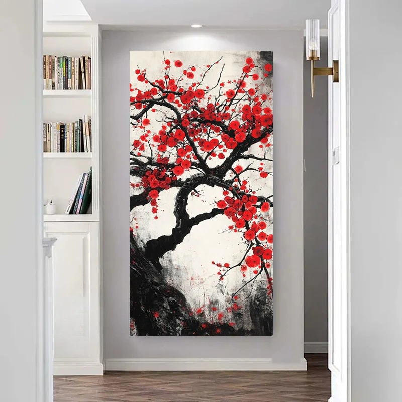 

1 piece unframed large wall art decoration, vibrant red flower tree painting modern home decor, suitable for art wall decoration