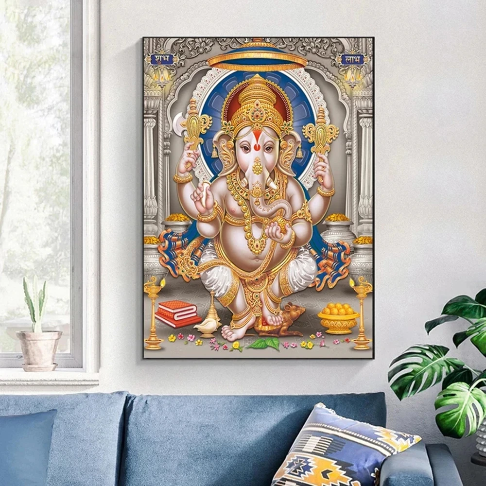 India Hindu God Ganesha Temple Elephant Poster God Series Religion Canvas Painting Print Wall Art Picture Living Room Decor