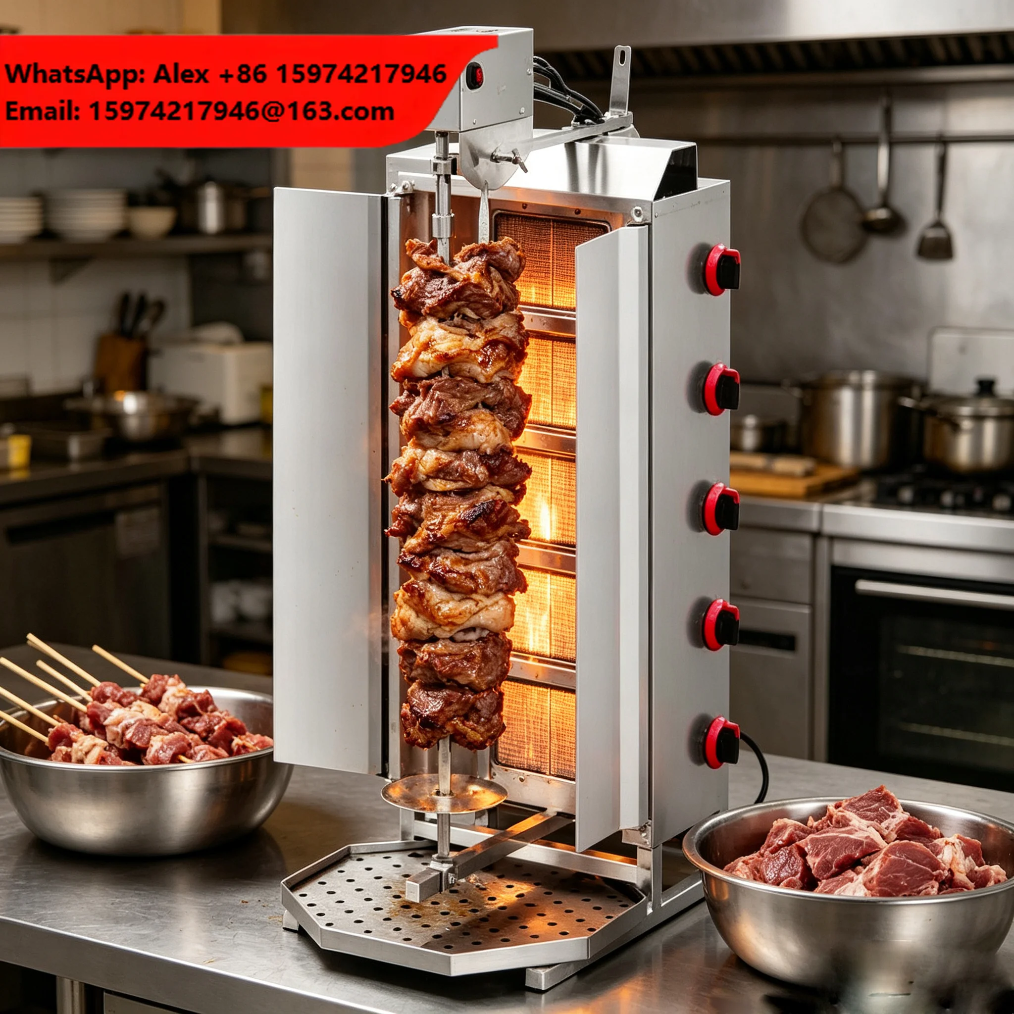Stainless Steel Restaurant Gas Electric 5 Burner Kebab Machine Doner Machine Shawarma Machine Kitchen Equipment