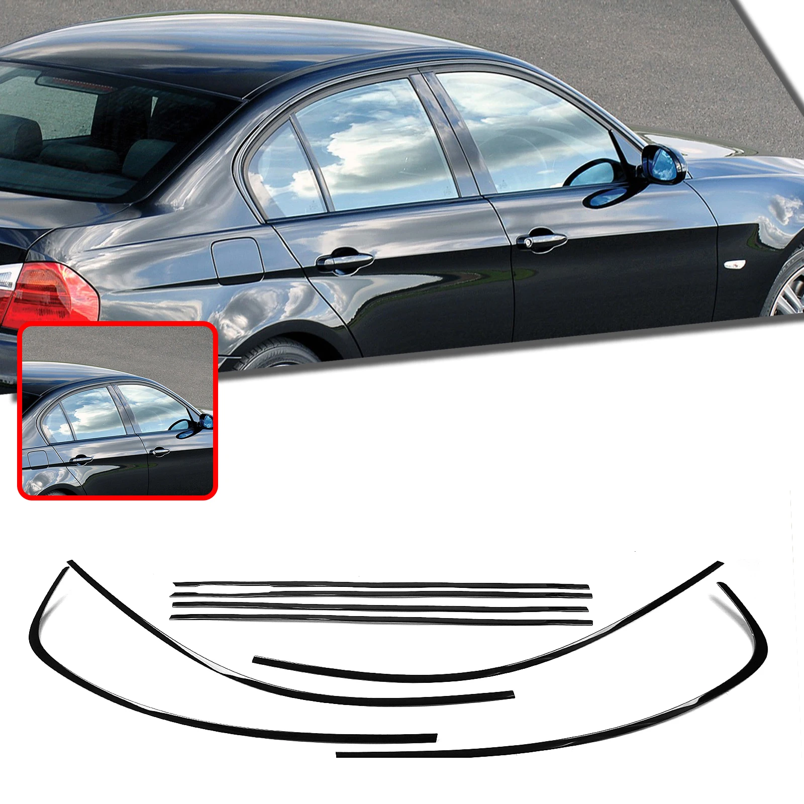 Exterior Window Trim Weatherstrips Gloss Black Molding Seal Strip Styling For BMW 3 Series E90 316i 320i Sedan 2004-2013 4 Door