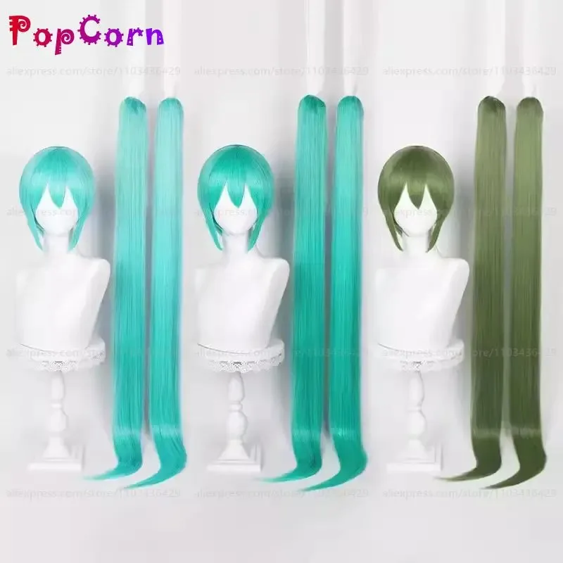 

2025 110 см Мику с двойными хвостиками для девочек, длинный прямой парик для косплея, синтетические волосы для Хэллоуина