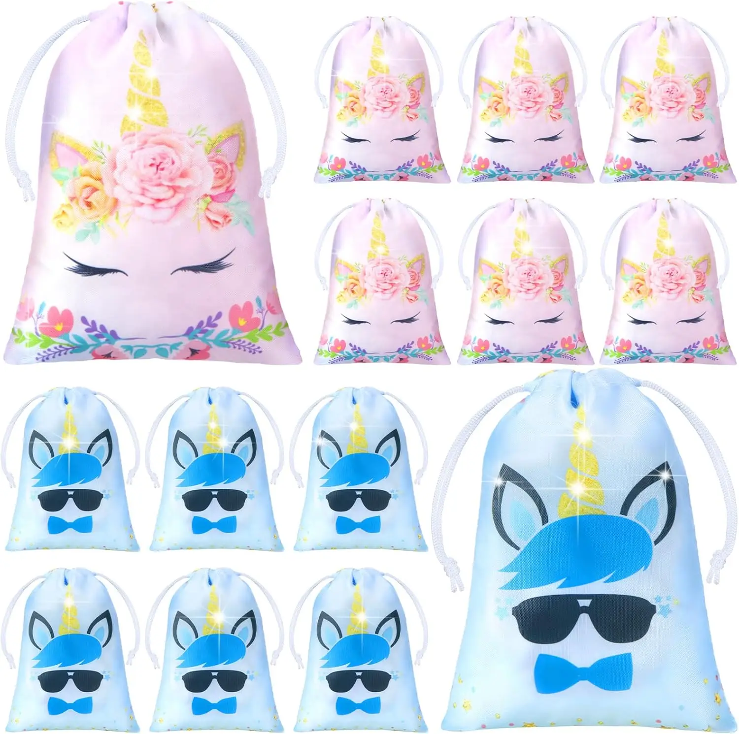 VIKAMA 10 Stück Schmetterlings-Geschenktüten mit Kordelzug, Einhorn-Mädchen-Partygeschenktüten, Baby-Geburtstagsfeier, Schule, Klassenzimmer, Preise