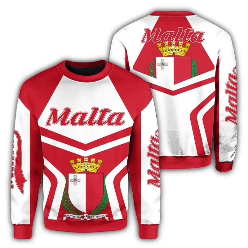 

2025 New Style Malta Flag Printed Jersey Men's Sprotswear Crewneck Tracksuits Autumn Unisex Long Sleeve Oversized Loose Pullover