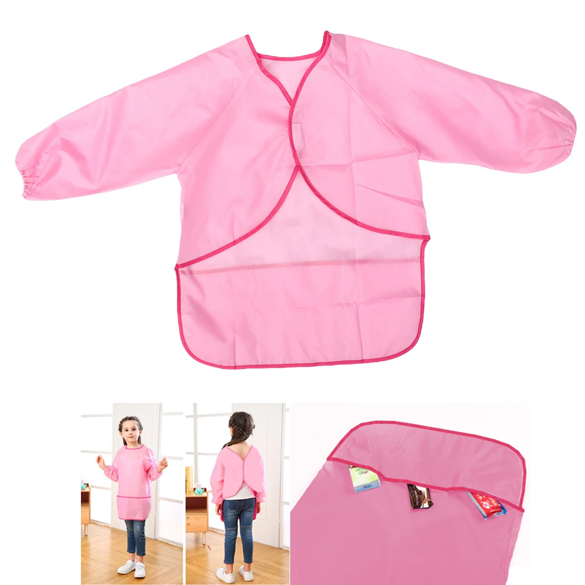 

Apron Painting Clothes Reverse Dressing Smock Waterproof Children Pink Baby