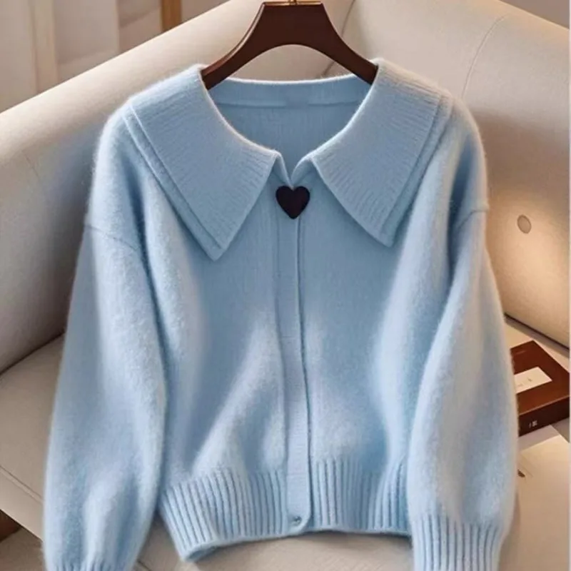 

Women Autumn Winter Fashion Solid Color Polo Collar Knitting Women Clothing Simplicity All-match Loose Pullovers Long Sleeve Top