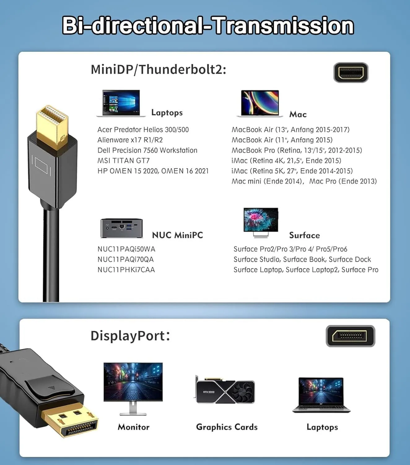كابل Mini DisplayPort إلى DisplayPort Mini DP إلى DP مطلي بالذهب 4K@60 هرتز 2K@144 هرتز (Thunderbolt) إلى كابل DP (ذكر إلى ذكر) #5