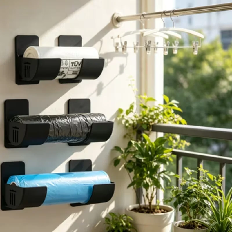 4PCS No-Drill Trash Bag Storage Rack Multi-Functional Kitchen Shelf Side Bracket for Efficient Space Utilization