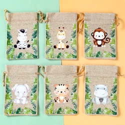 Jungle Animals Candy Bags Wedding Party Safari Birthday Party Decoration Gift Box Jewelry Hessian Sack Pouches Packing Bags