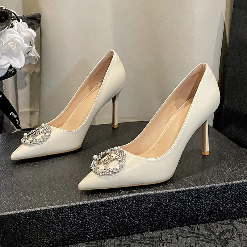

New Women's Shoes Exquisite Metal Decoration Pointed Tip High Heels for Woman Elegant Casual Shoes Designer Shoes Zapatos Mujer
