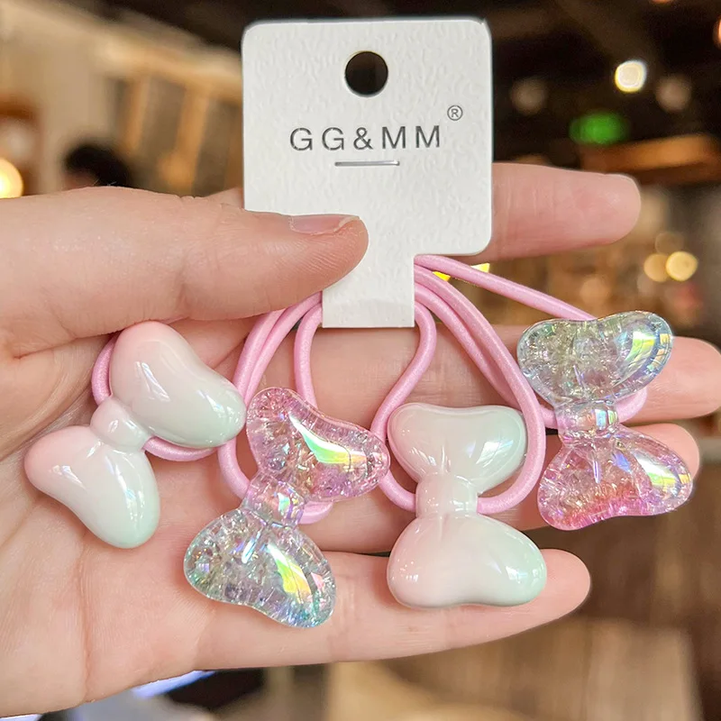 2pcs/lot Plastic Transparent Bubbles Bow Long Elastic Hair Band For Girl Kids Cute Simple Kawaii Fairy Hair Ties Fashion