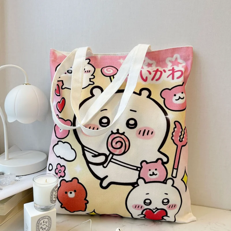 

Chiikawa Hachiware Usagi Canvas Shoulder Bags Cartoon Characters Fashions Casual Handbag Large Capacity Commuting Shopping Bag