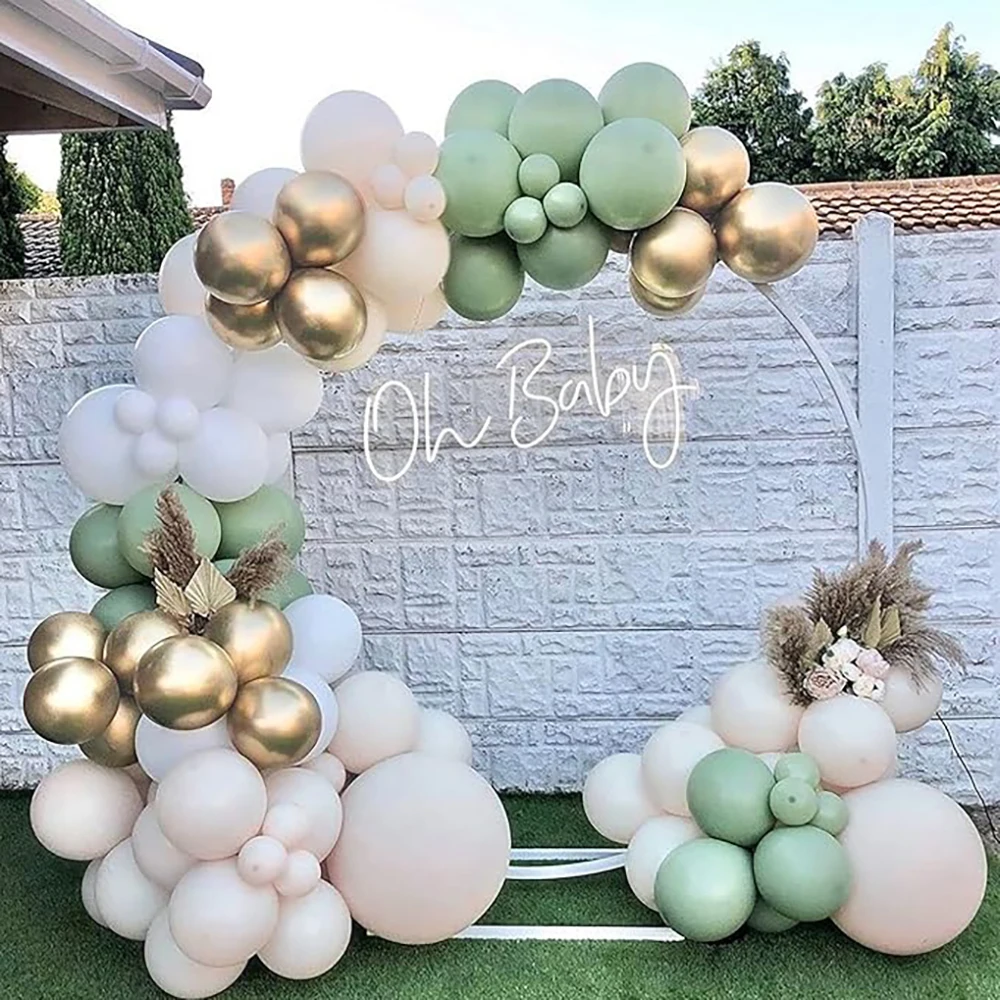 White Sand Balloon Arch Kit Sage Green Gold Balloon Garland Baby Shower Birthday Party Wedding Anniversary Graduation Decoration