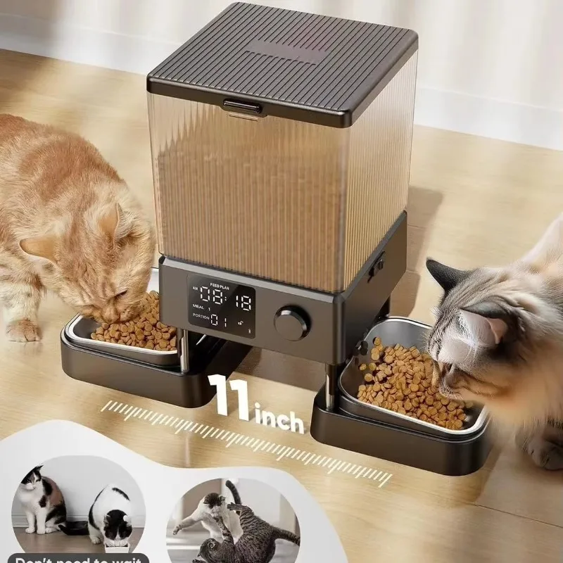 5L Smart Automatic Dog Feeder Double Stainless Steel Bowls Voice Interaction Rechargeable Eco-Friendly Pet Feeder