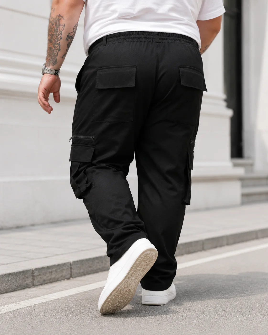 plus Size Men's American Functional Casual Work Pants High Street Stylish Straight Leg Multi-Pocket Design Zip Details Suitable