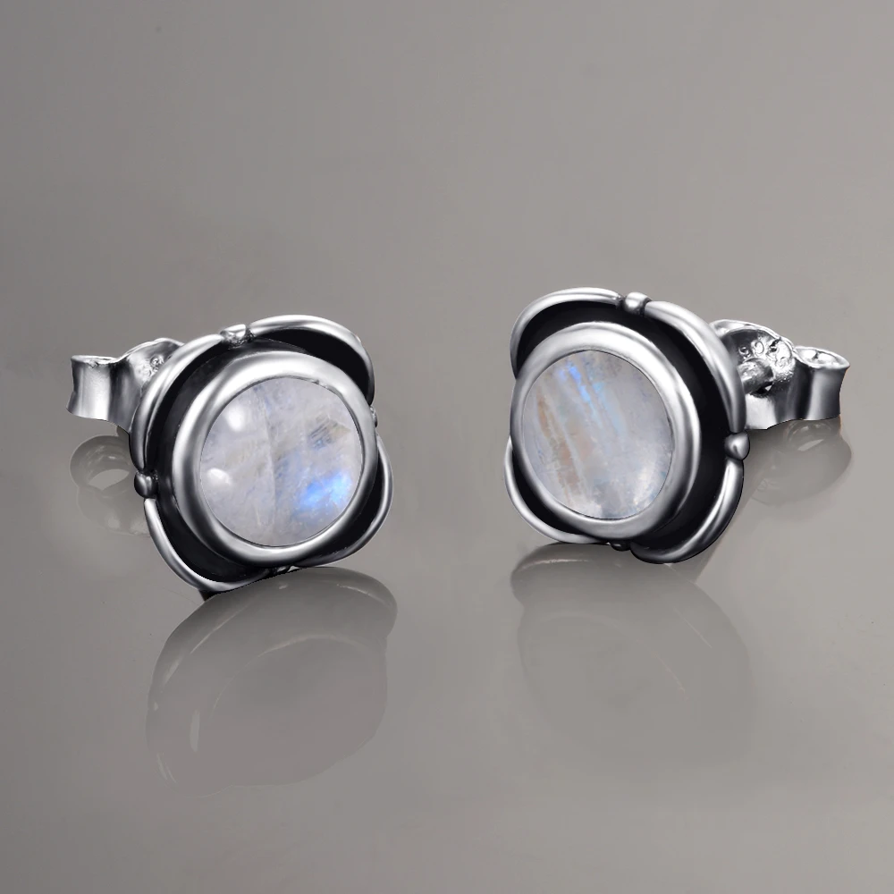 Nasiya Earrings Round Natural Moonstone Flower Stud Rarrings Wedding Engagement Jewelry Party Wholesale