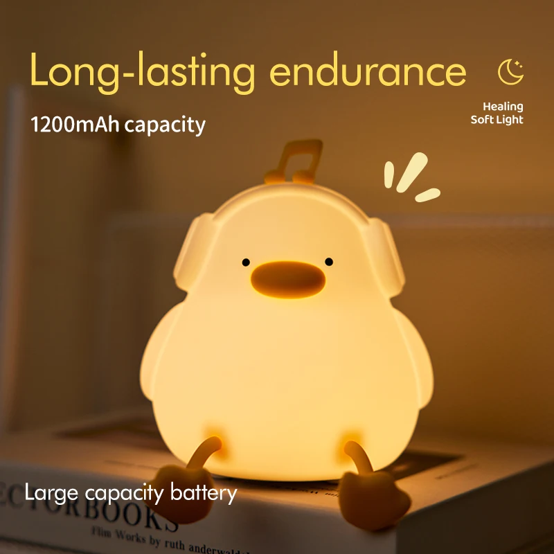 Funny Duck Rechargeable LED Night Light Silicone Lamp Bedside Cartoon Cute Children Nightlights for Home Room Decor Birthday Gif