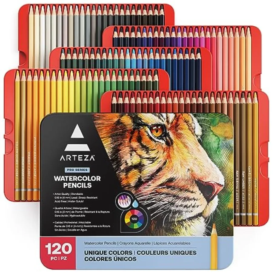 

Watercolor Pencils Set of Water-Soluble Colored Pencils with 4 mm Break-Resistant Core Pre-Sharpened Tips and Metal Storage Tin