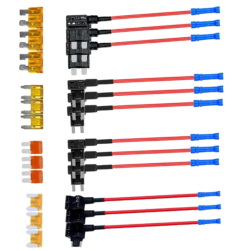 4 types of fuse taps -12V additional circuit adapter and fuse kit, with standard MICRO2 Mini ATC ATS adapter tap fuse holder