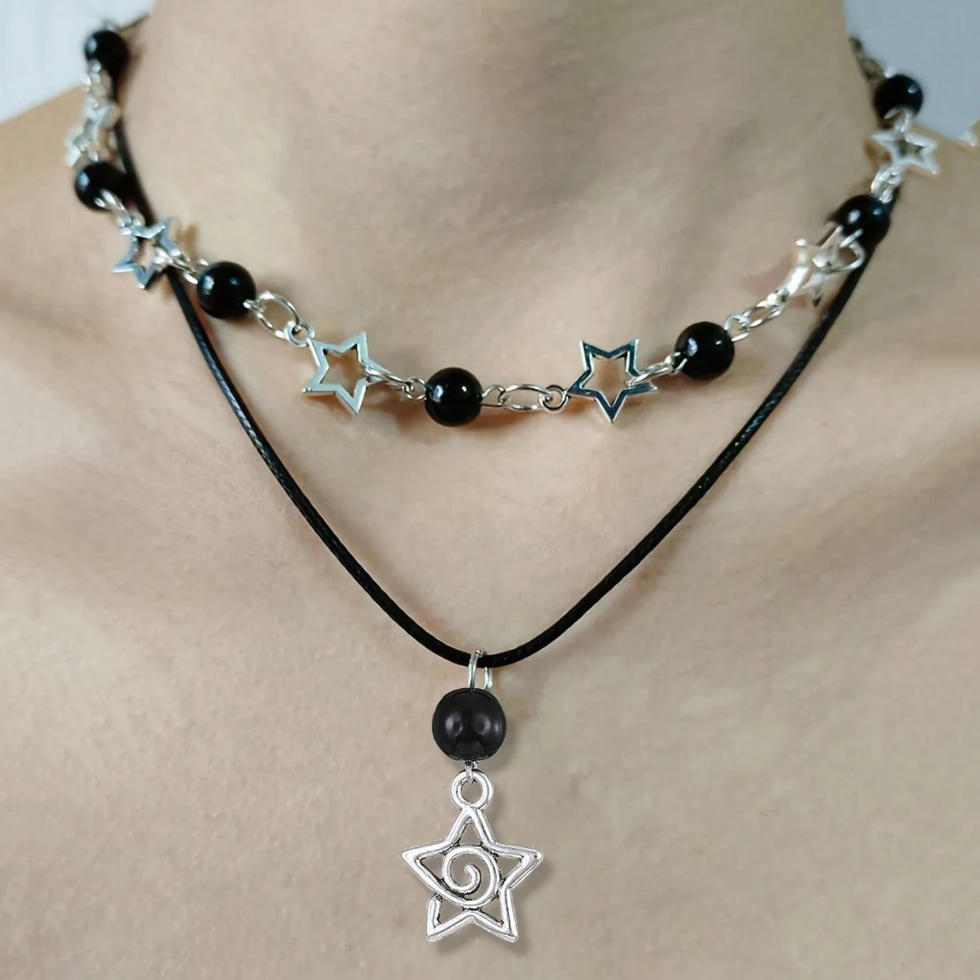 2PC  Elegant Y2K Pentagram & Pearl Layered Necklace - Chic Party Accessory and Perfect Birthday Gift for Fashion-Forward